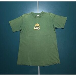 Vintage 90s Stussy Crown Single Stitch T Shirt Large Made USA Faded‎ Green Rare